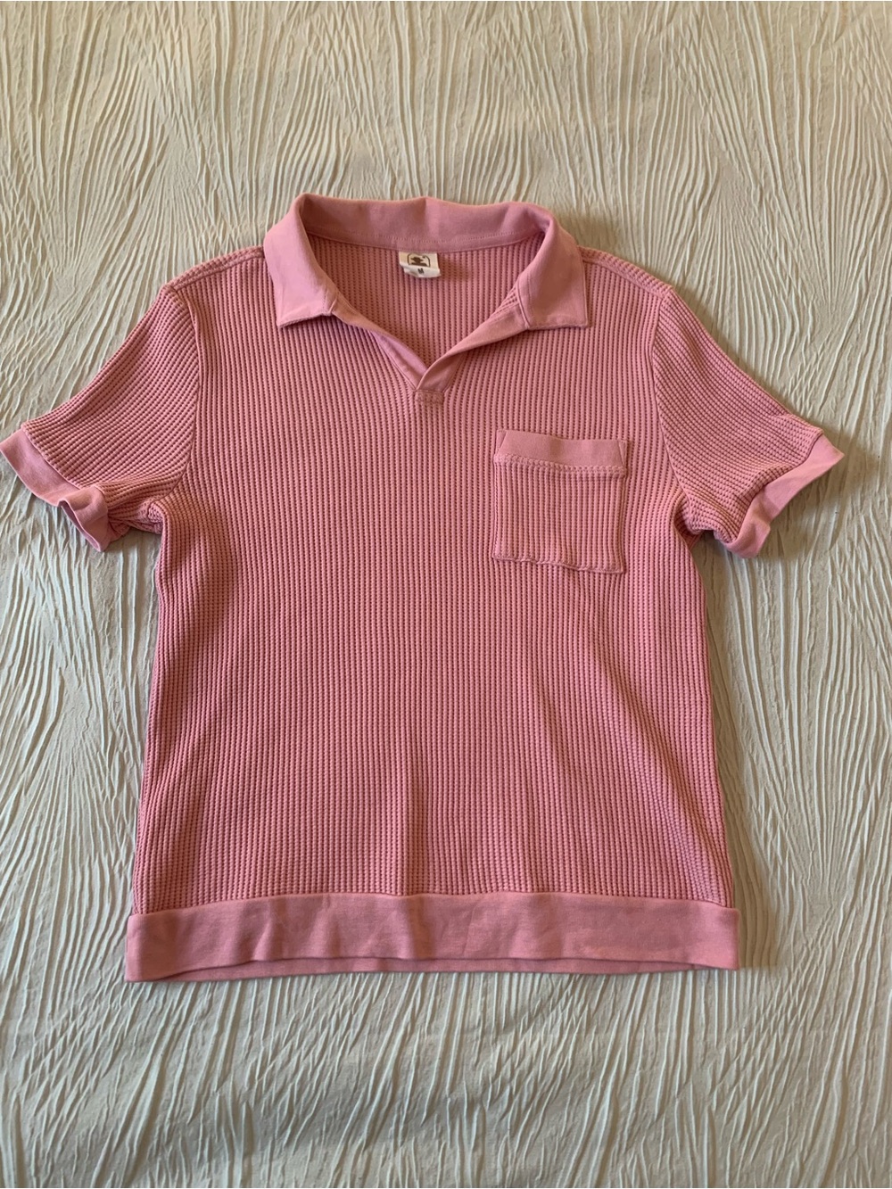Dandy Del Mar Pink Waffle Knit 100% Cotton Cropped Fit Polo, size Medium